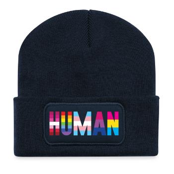 Mois de la fierté LGBT - Nous sommes tous humains - Beanie recyclé à patch - bleu marine - Devant