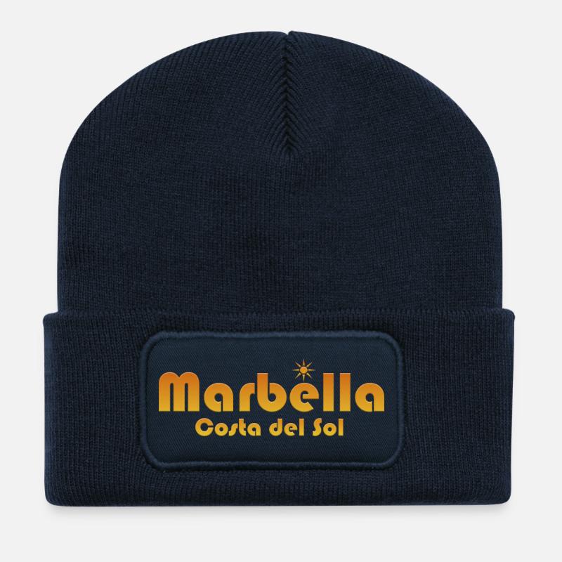 Marbella Costa del Sol-Sunburst Text - Recycled Patch Beanie - french navy