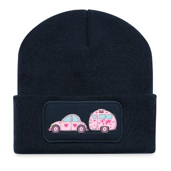 Car with caravan Pink Heart - Recycled Patch Beanie - french navy - Front