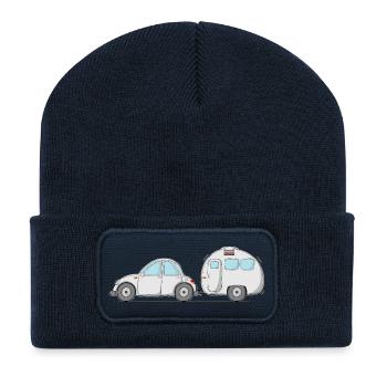 Auto mit Wohnwagen Grau - Recycelte Patch Beanie - French Navy - Vorne