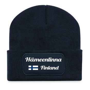Hämeenlinna Finnland - Stylische Drucke - Recycelte Patch Beanie - French Navy - Vorne