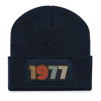 1977 rétro vintage - Beanie recyclé à patch - bleu marine - Devant