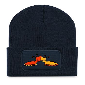 2 snails kiss two slugs couple love - Recycled Patch Beanie - french navy - Front