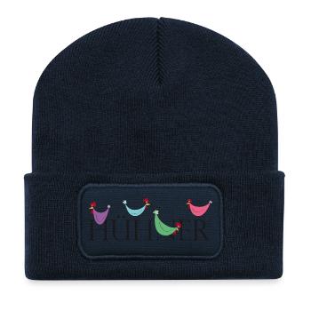 Humorvolle Hühner mit Wortspiel - Recycelte Patch Beanie - French Navy - Vorne