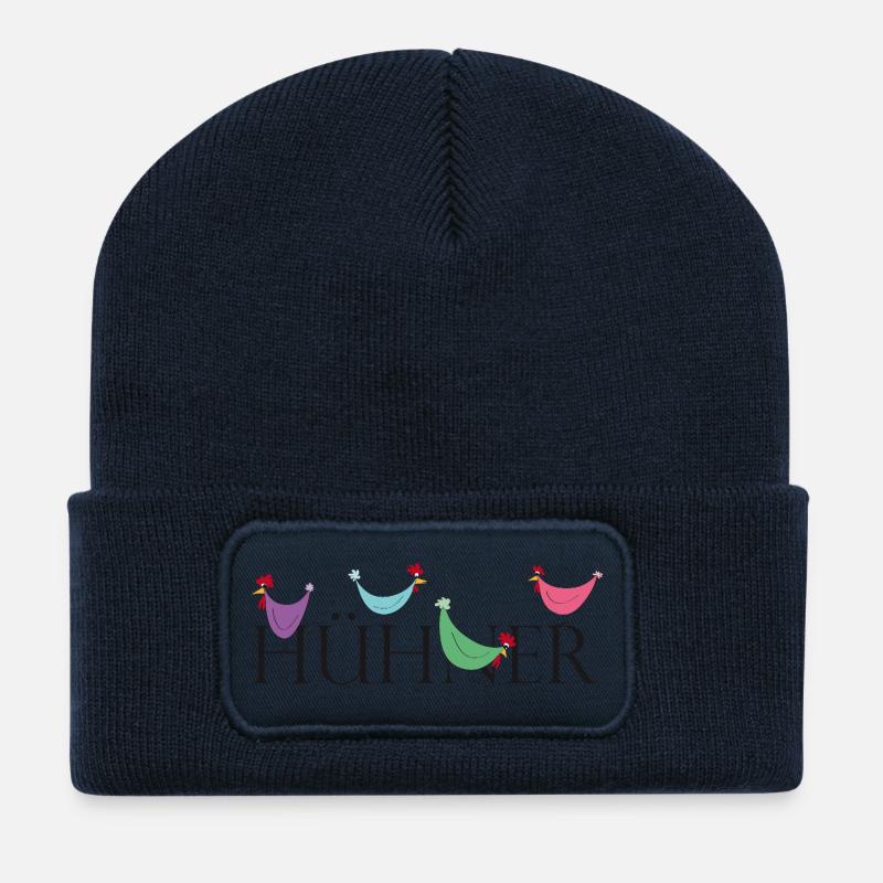 Humorvolle Hühner mit Wortspiel - Recycelte Patch Beanie - French Navy