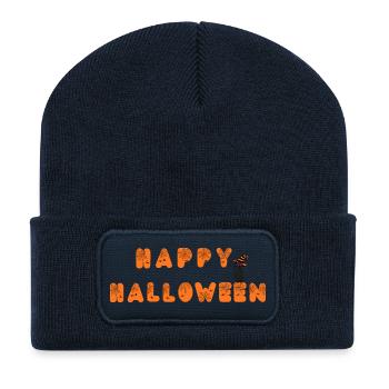 Happy Halloween Spinnennetz Schrift - Recycelte Patch Beanie - French Navy - Vorne
