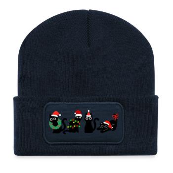 Chat à Noël - Beanie recyclé à patch - bleu marine - Devant