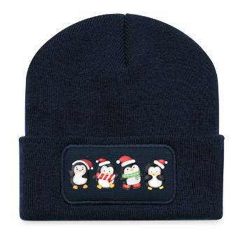 Lustige Pinguin Weihnachten - Recycelte Patch Beanie - French Navy - Vorne