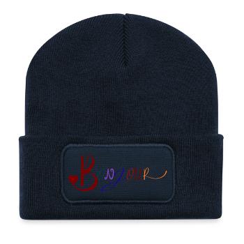 Bonjour mignon français salutation design - Beanie recyclé à patch - bleu marine - Devant