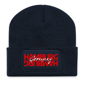 Hamburg Germany Bold Typography - Recycelte Patch Beanie - French Navy - Vorne