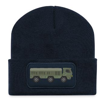 Camion militaire - Beanie recyclé à patch - bleu marine - Devant