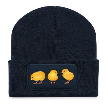 Poussin – Motif mignon du printemps et de Pâques - Beanie recyclé à patch - bleu marine - Devant