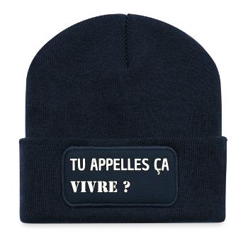 Tu appelles ça vivre ? - Beanie recyclé à patch - bleu marine - Devant
