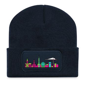 Glasgow City Skyline Clyde Arc Modern Line Art - Recycled Patch Beanie - french navy - Front