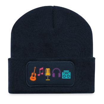 Musik Leidenschaft Sound Wellen Design Geschenk - Recycelte Patch Beanie - French Navy - Vorne