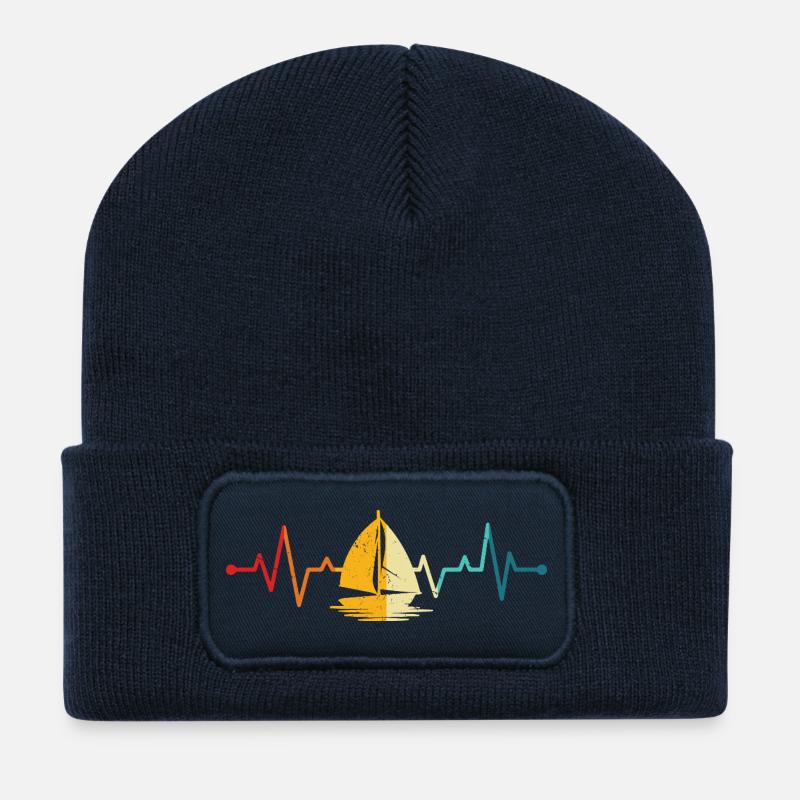 Sail_Boat_Heartbeat - Recycelte Patch Beanie - French Navy