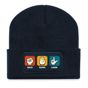 Rock Paper Loser Sarcasm Funny Men Ve - Recycled Patch Beanie - french navy - Front