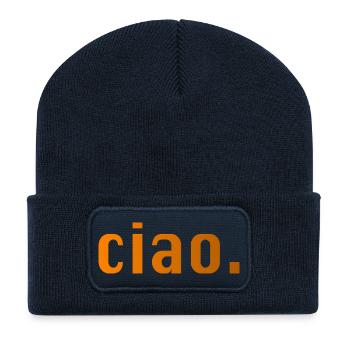 Ciao Italien Spruch Geschenk - Recycelte Patch Beanie - French Navy - Vorne