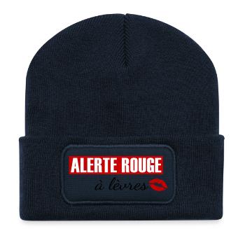 Alerte rouge à lèvres - Beanie recyclé à patch - bleu marine - Devant