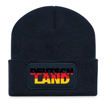 Deutschland Schriftzug Fussball Flagge Fan Shirt - Recycelte Patch Beanie - French Navy - Vorne