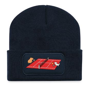 Tennis T-Shirt Hund und Capybara - Recycelte Patch Beanie - French Navy - Vorne
