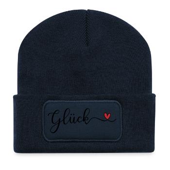 Glück mit Herz - Recycelte Patch Beanie - French Navy - Vorne