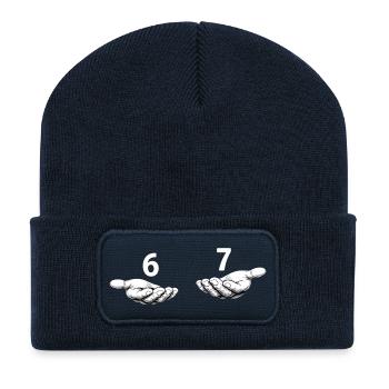 Six Seven Hands Meme - 6 7 - Drawing of hands  - Recycled Patch Beanie - french navy - Front
