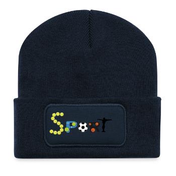 SPORTY - Sports Typography Design - Recycelte Patch Beanie - French Navy - Vorne