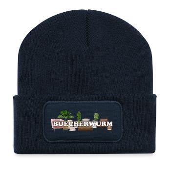 BÜECHERWURM - Recycelte Patch Beanie - French Navy - Vorne