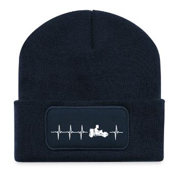 J'aime karting (kart rythme cardiaque) - Beanie recyclé à patch - bleu marine - Devant