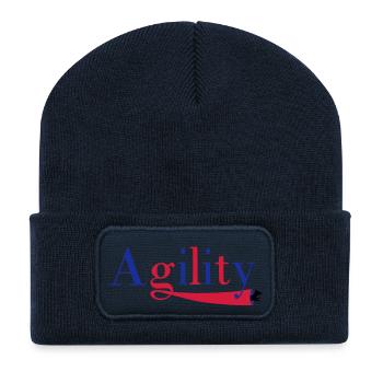 Agility Schrift ein Hund im Tunnel - Recycelte Patch Beanie - French Navy - Vorne