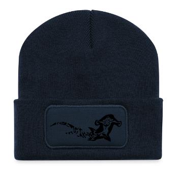 grand requin marteau style tattoo tribal - Beanie recyclé à patch - bleu marine - Devant