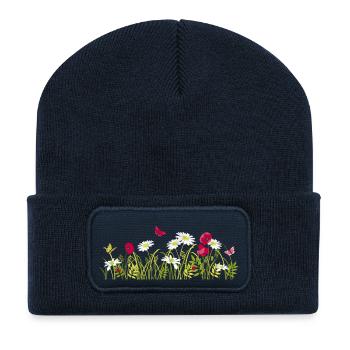 fleurs de printemps - Beanie recyclé à patch - bleu marine - Devant
