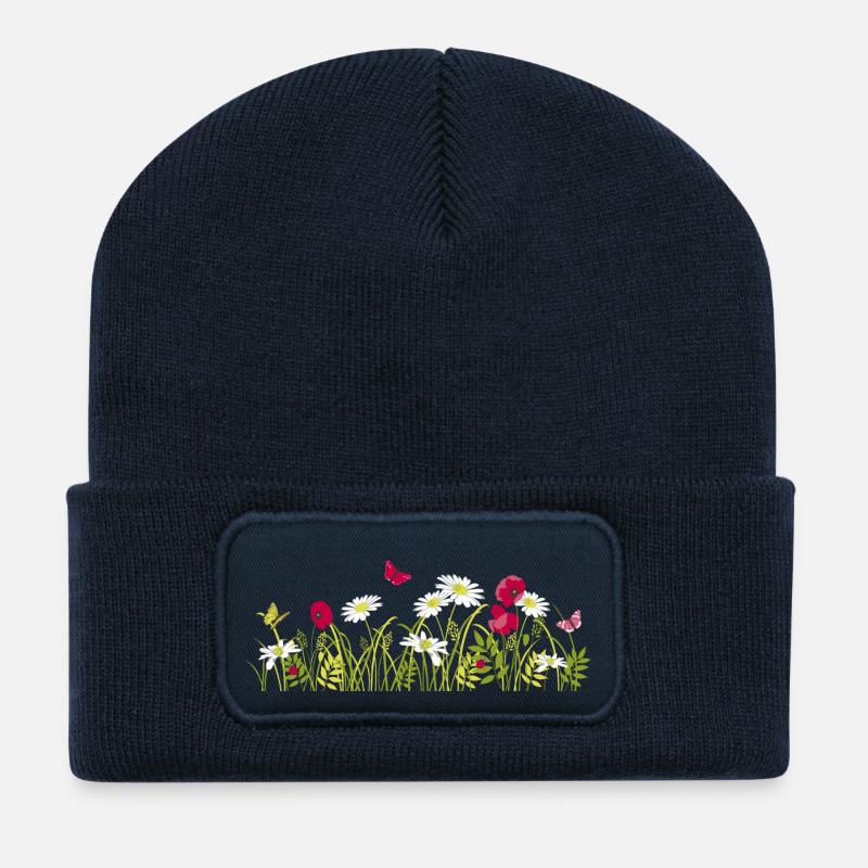 fleurs de printemps - Beanie recyclé à patch - bleu marine