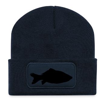 fish carp silhouette - Recycelte Patch Beanie - French Navy - Vorne