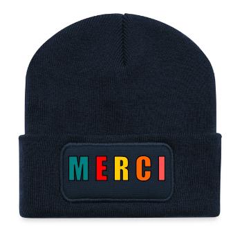 Merci. thanks - Beanie recyclé à patch - bleu marine - Devant