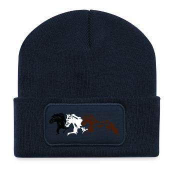 Pferde, Ponys, Tiere, Hengst, - Recycelte Patch Beanie - French Navy - Vorne