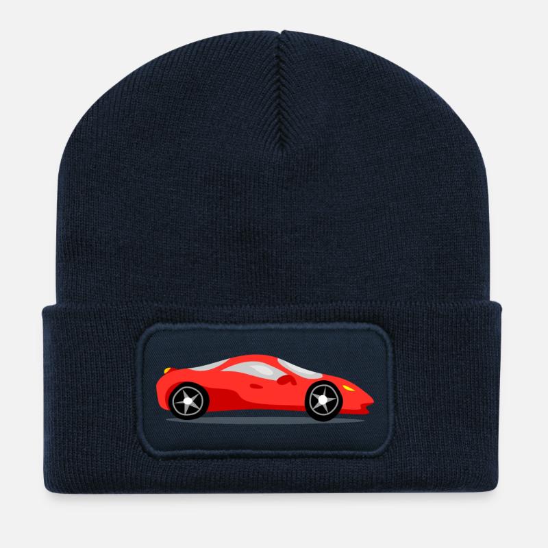 Voiture de sport rouge - Beanie recyclé à patch - bleu marine