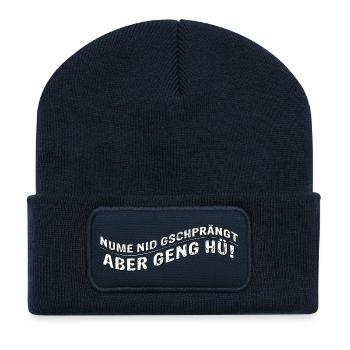 Nume nid gschprängt aber geng hü (Berner Dialekt) - Recycelte Patch Beanie - French Navy - Vorne