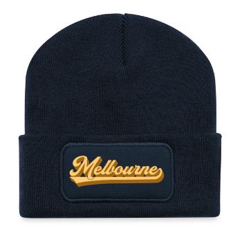 Melbourne Gold Retro Font - Recycled Patch Beanie - french navy - Front