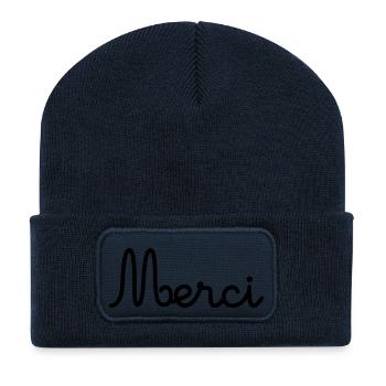 MERCI. THANKS. THANK YOU. ANNIVERSAIRE. NAISSANCE. - Beanie recyclé à patch - bleu marine - Devant