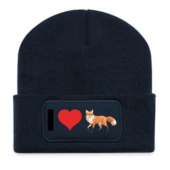 I love Foxes - Cute Pet Design - Recycelte Patch Beanie - French Navy - Vorne