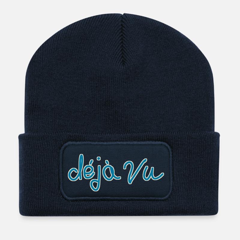 Écriture manuscrite déjà vue - Beanie recyclé à patch - bleu marine