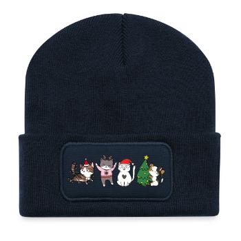 Chat à Noël - Beanie recyclé à patch - bleu marine - Devant