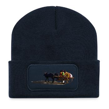 African donkey carriage and passengers - Recycled Patch Beanie - french navy - Front