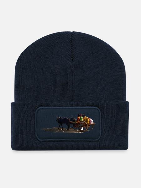 African donkey carriage and passengers - Recycled Patch Beanie - french navy