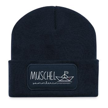 MUSCHEL Boot Herz Wellen Muschelsammlerin - Recycelte Patch Beanie - French Navy - Vorne