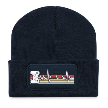 Gamer Game Videospiel Blaubeere Vintage Gaming - Recycelte Patch Beanie - French Navy - Vorne