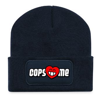Les flics m’aiment (les couleurs peuvent être changées) - Beanie recyclé à patch - bleu marine - Devant