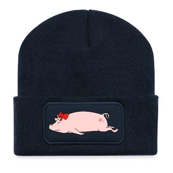 Lustiges Schlafschwein schlafender Rotschleife-Bauernhof-Tier-Humor - Recycelte Patch Beanie - French Navy - Vorne